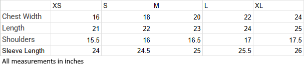 Size chart
